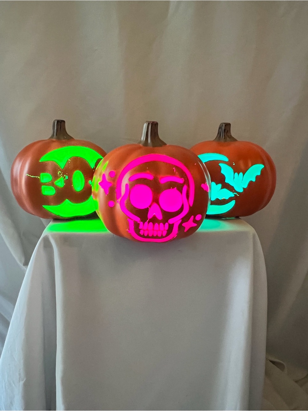 Set of 3 LED Light Up Halloween Pumpkins Skull Boo Bats Decor Battery Operated